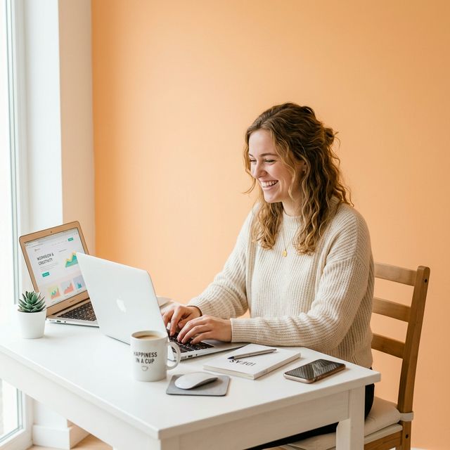 Happy laptop user